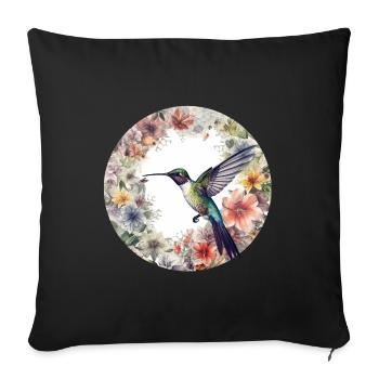 Conception d’oiseau colibri mignon avec des fleurs - Housse de coussin décorative 45 x 45 cm - noir - Devant