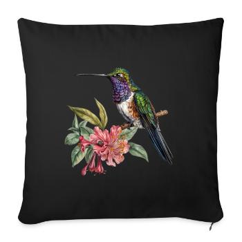 Joli colibri avec des fleurs à motifs floraux - Housse de coussin décorative 45 x 45 cm - noir - Devant
