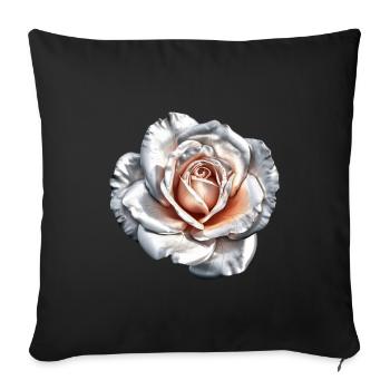 Fleurs Rose Blanc Gris Fête des mères Saint-Valentin - Housse de coussin décorative 45 x 45 cm - noir - Devant