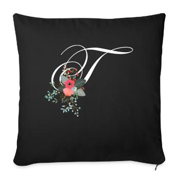 Lettre t fleuris - Housse de coussin décorative 45 x 45 cm - noir - Devant