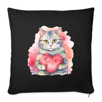 Niedliche & süße Katze mit Herz Liebe - Sofakissenbezug 45 x 45 cm - Schwarz - Vorne