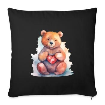 Cute & cute bear with heart love brown bear - Sofa pillowcase 17,3'' x 17,3'' (45 x 45 cm) - black - Front
