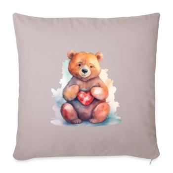 Ours mignon et mignon avec coeur amour ours brun - Housse de coussin décorative 45 x 45 cm - taupe clair - Devant