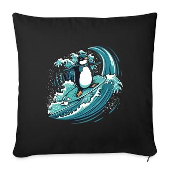 Penguin surfing on wave - Sofa pillowcase 17,3'' x 17,3'' (45 x 45 cm) - black - Front
