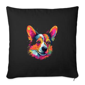 Colorful Corgi art design - Sofa pillowcase 17,3'' x 17,3'' (45 x 45 cm) - black - Front