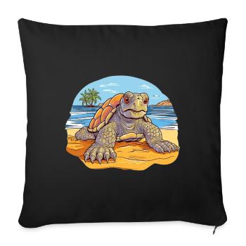 Tortue sur la plage Illustration - Housse de coussin décorative 45 x 45 cm - noir - Devant