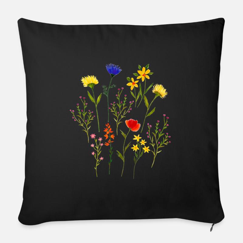 Lose Wildblumen Blumenwiese Aquarell - Sofakissenbezug 45 x 45 cm - Schwarz
