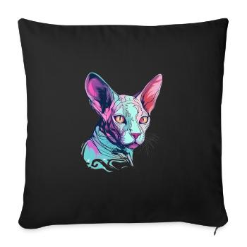 Chat Sphynx coloré - Housse de coussin décorative 45 x 45 cm - noir - Devant