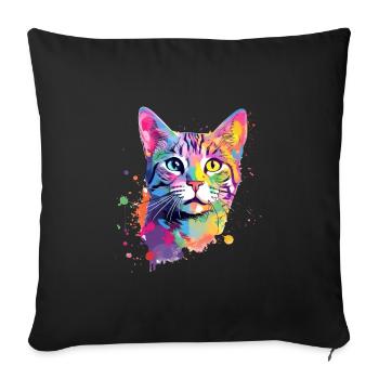 Colorful American-shorthair cat - Sofa pillowcase 17,3'' x 17,3'' (45 x 45 cm) - black - Front