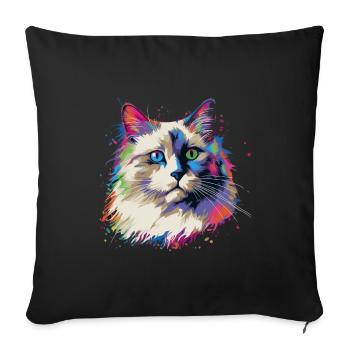 Bunte Ragdoll Katze - Sofakissenbezug 45 x 45 cm - Schwarz - Vorne