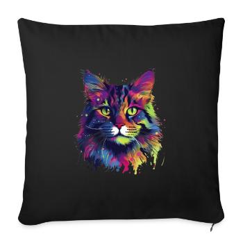Chat Maine-coon coloré - Housse de coussin décorative 45 x 45 cm - noir - Devant