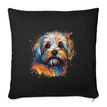 Bunter Havaneser Hund - Sofakissenbezug 45 x 45 cm - Schwarz - Vorne