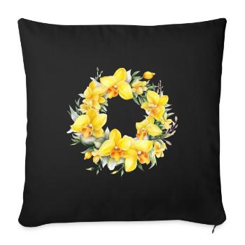 Plantes Couronne de fleurs Fleurs Orchidée Mariage jaune - Housse de coussin décorative 45 x 45 cm - noir - Devant