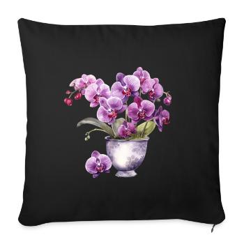 Plantes Fleurs Fleurs Orchidée Rose Rose Mariage - Housse de coussin décorative 45 x 45 cm - noir - Devant