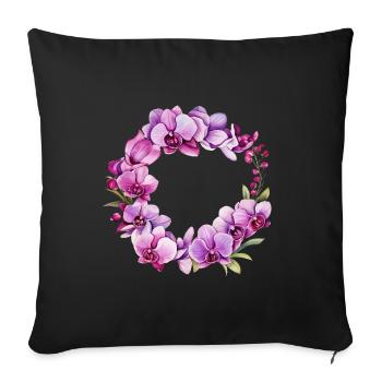 Couronne de Fleurs Orchidée Rose Rose Mariage - Housse de coussin décorative 45 x 45 cm - noir - Devant