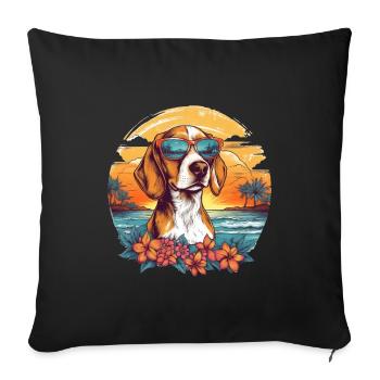 Beagle coloré avec des lunettes de soleil à la plage - Housse de coussin décorative 45 x 45 cm - noir - Devant