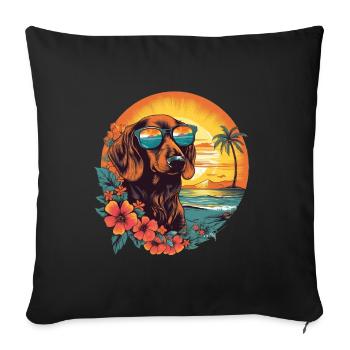 Teckel coloré avec des lunettes de soleil à la plage - Housse de coussin décorative 45 x 45 cm - noir - Devant