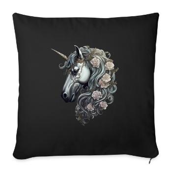 Goth Gothic Licorne Mystique Horreur Roses Blanches - Housse de coussin décorative 45 x 45 cm - noir - Devant