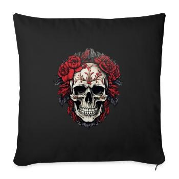 Gothic Totenkopf Mystisch Horror Skull Rote Blumen - Sofakissenbezug 45 x 45 cm - Schwarz - Vorne