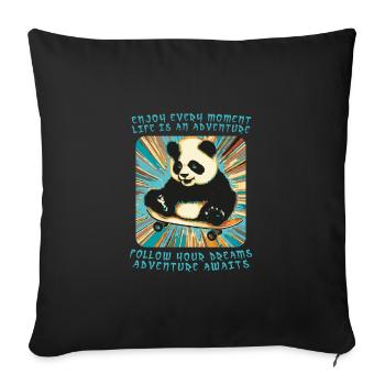 Panda's Adventure on Wheels - Sofa pillowcase 17,3'' x 17,3'' (45 x 45 cm) - black - Front