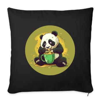 Panda avec café et choc sucré - Housse de coussin décorative 45 x 45 cm - noir - Devant
