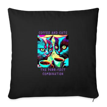 Coffee & Cats - The purr-fect combination - Sofa pillowcase 17,3'' x 17,3'' (45 x 45 cm) - black - Front