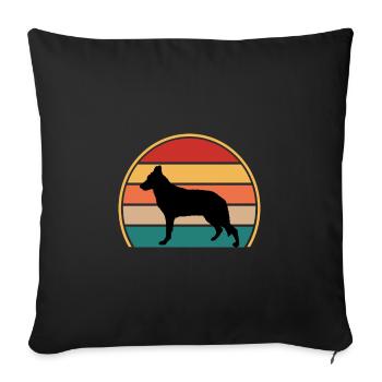 Silhouette de chien de berger d’Europe de l’Est Rétro Coucher de soleil - Housse de coussin décorative 45 x 45 cm - noir - Devant