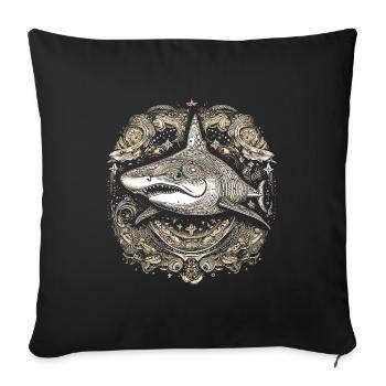 Cooler trippy Hai mit Boho/Ethno Mustern - Sofakissenbezug 45 x 45 cm - Schwarz - Vorne