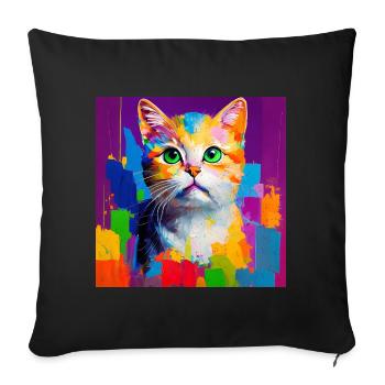 Peinture à l’huile Style Cat Portrait Design pour - Housse de coussin décorative 45 x 45 cm - noir - Devant