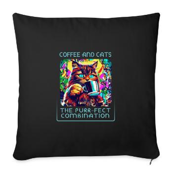 Coffee & cats: a heavenly mix! - Sofa pillowcase 17,3'' x 17,3'' (45 x 45 cm) - black - Front