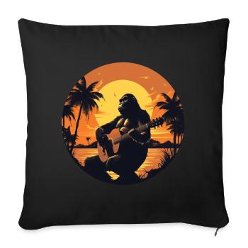 Gorilla mit Akustikgitarre im Sonnenuntergang - Sofakissenbezug 45 x 45 cm - Schwarz - Vorne