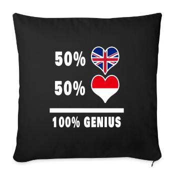 Indonésie et Grande-Bretagne 100% Genius Flag - Housse de coussin décorative 45 x 45 cm - noir - Devant