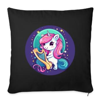 Unicorn playing harp at sunset - Sofa pillowcase 17,3'' x 17,3'' (45 x 45 cm) - black - Front