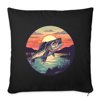 Pêche au sandre au coucher du soleil - Housse de coussin décorative 45 x 45 cm - noir - Devant