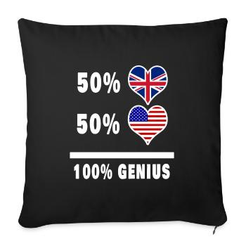 Drapeau 100% Genius des États-Unis et du Royaume-Uni - Housse de coussin décorative 45 x 45 cm - noir - Devant