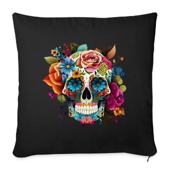 Crâne de crâne de sucre coloré avec bandana de teinture de cravate - Housse de coussin décorative 45 x 45 cm - noir - Devant