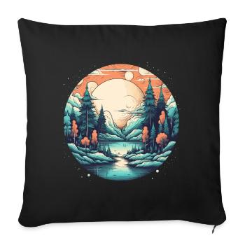 Mondlichtwald am See - Sofakissenbezug 45 x 45 cm - Schwarz - Vorne