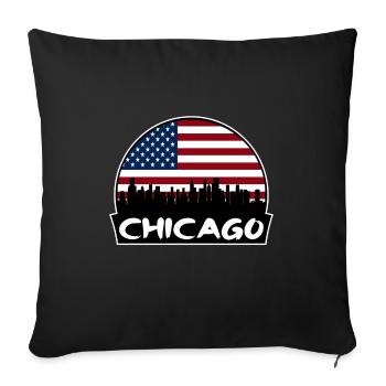 Chicago Illinois USA Flagge Skyline Silhouette Trave - Sofakissenbezug 45 x 45 cm - Schwarz - Vorne