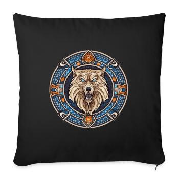 Une tête de loup avec des motifs viking - Housse de coussin décorative 45 x 45 cm - noir - Devant