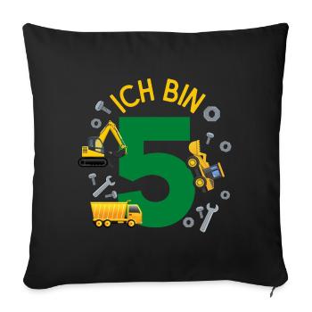 Ich bin 5 Jahre Geburtstag Mädchen Junge Baustelle - Sofakissenbezug 45 x 45 cm - Schwarz - Vorne