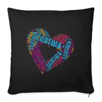 LGBTQIA+ Double Heart Word Cloud Gay Pride T-Shirt - Sofakissenbezug 45 x 45 cm - Schwarz - Vorne