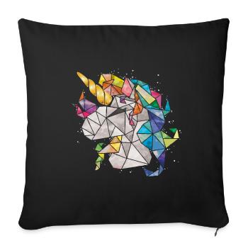 Licorne Arc-en-ciel Chibi Enfant - Housse de coussin décorative 45 x 45 cm - noir - Devant