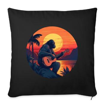 Guitariste Gorilla au coucher du soleil - Housse de coussin décorative 45 x 45 cm - noir - Devant