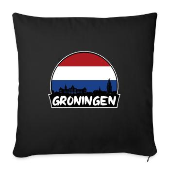 Groningue Pays-Bas Flag Skyline Silhouette - Housse de coussin décorative 45 x 45 cm - noir - Devant