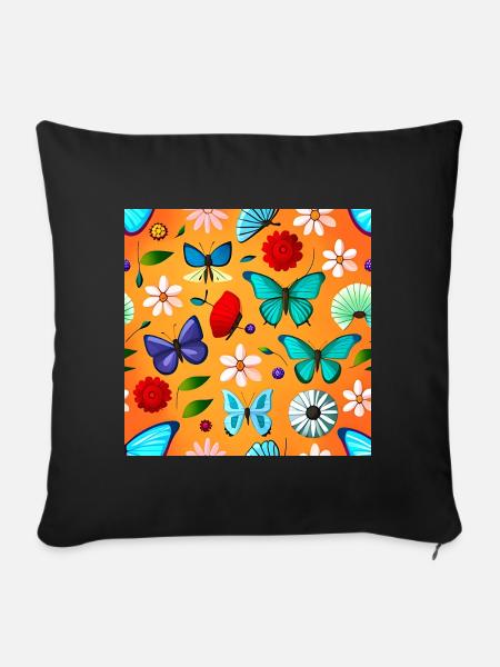 Muster für Schmetterlinge und Blumen - Sofakissenbezug 45 x 45 cm - Schwarz