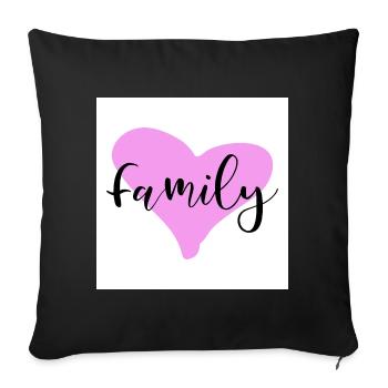 Affiche familiale avec cœur - Housse de coussin décorative 45 x 45 cm - noir - Devant