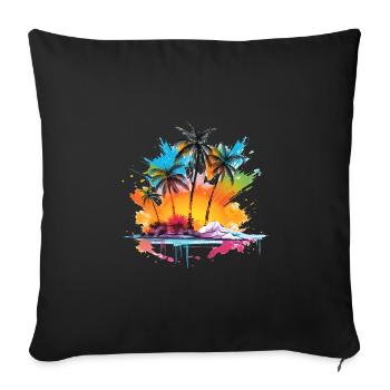 Insel mit Sonnenaufgang und Palmen - Sofakissenbezug 45 x 45 cm - Schwarz - Vorne