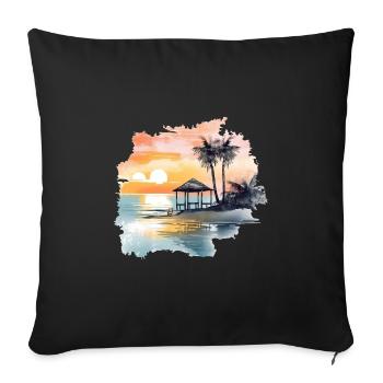 Ein Beachhaus am Stand mit Meerblick und Palmen - Sofakissenbezug 45 x 45 cm - Schwarz - Vorne