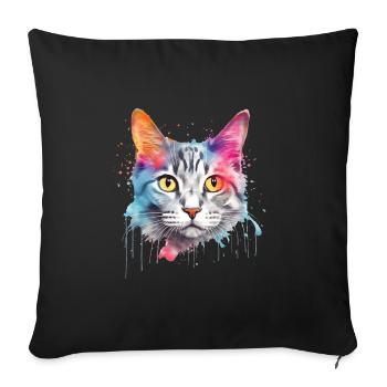 Ein farbenfroher persischer Kater - Sofakissenbezug 45 x 45 cm - Schwarz - Vorne