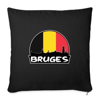Bruges Belgique Flag Skyline Silhouette Voyage - Housse de coussin décorative 45 x 45 cm - noir - Devant